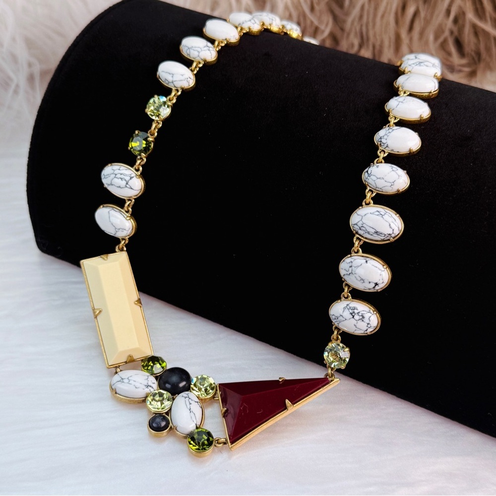 Vintage art deco goldtone multicolored statement necklace